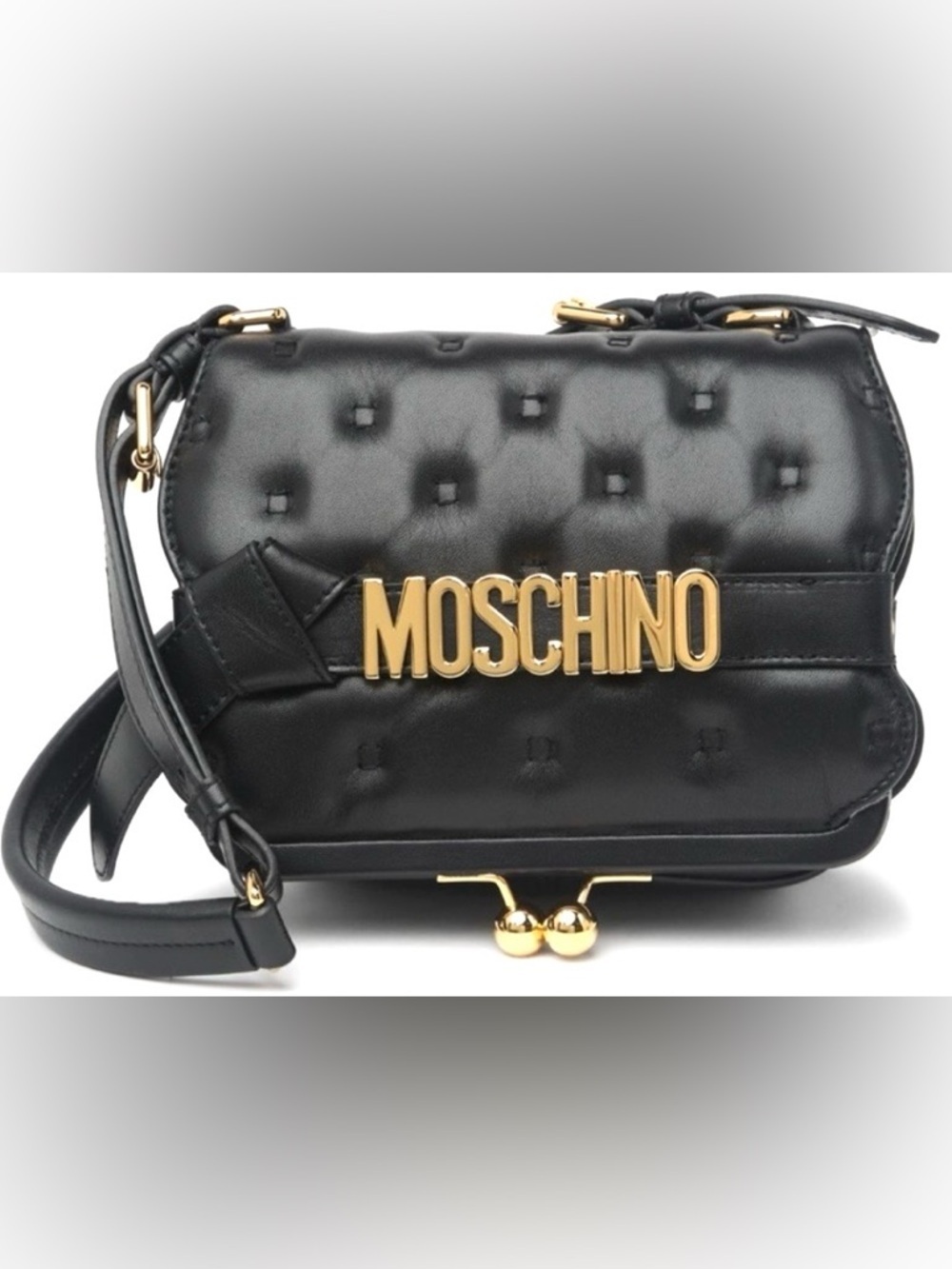 Moschino Inside Out Quilted Leather Shoulder Bag Black Gold NWT Rare